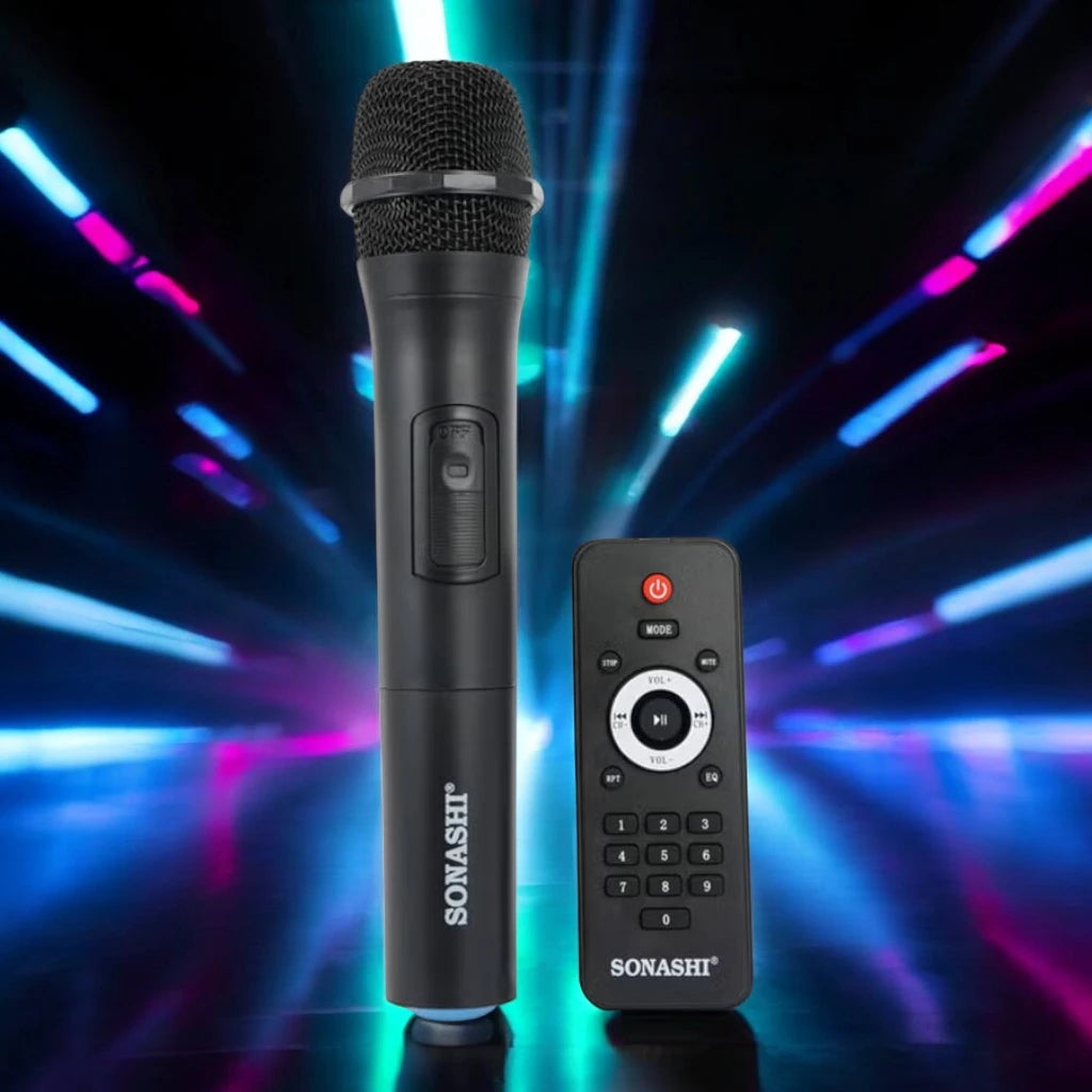 Sonashi Rechargeable Bluetooth Trolley Speaker – 12” Woofer, LED Display, Mic & Remote Control, FM Radio, SD/USB, Karaoke & Disco Lights - SPS-7812RT - Damoo