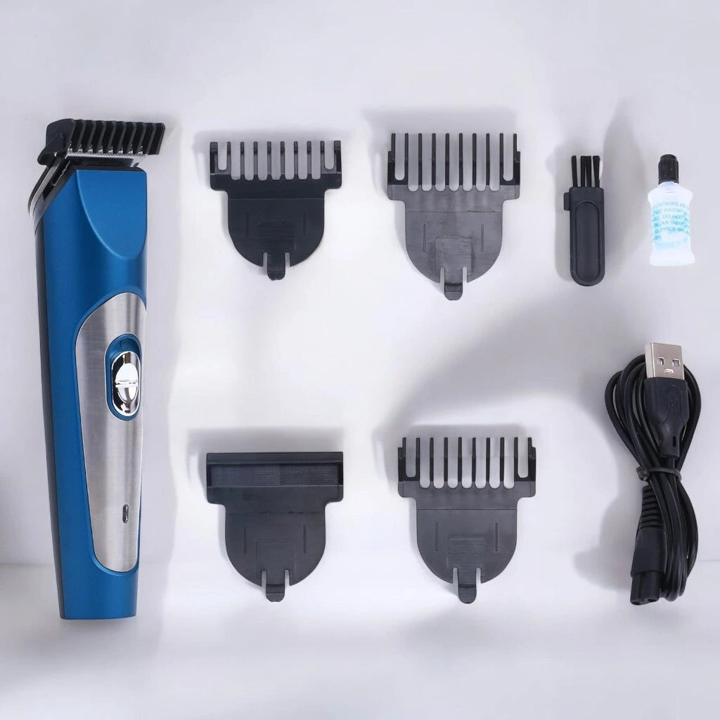 Sonashi Rechargeable Hair Clipper – Cordless Beard Trimmer with Stainless Steel Blades, 60-Min Runtime, 600mAh Ni-CD Battery, USB Charging, LED Indicator & 3 Guide Combs – Blue - SHC-1033N - Damoo