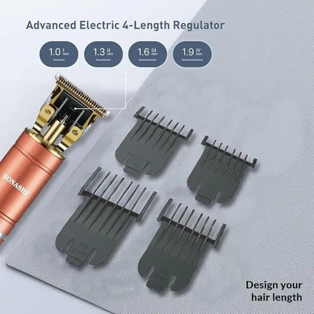 Sonashi Rechargeable Hair Clipper – Cordless Grooming Kit with 4 Guide Combs, USB Charger, Cleaning Brush & Oil | 2.5 Hours Runtime | Copper Finish -  SHC-1058 - Damoo