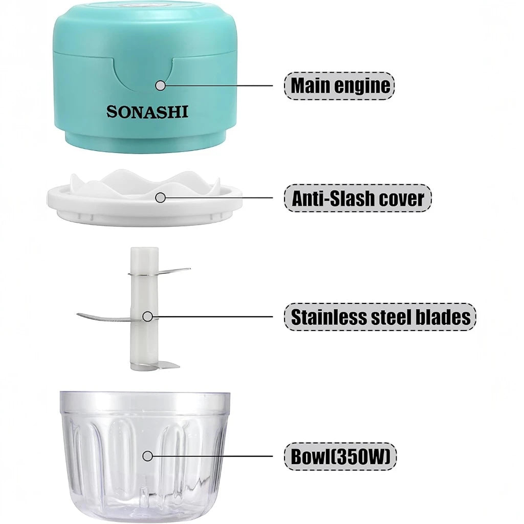 Sonashi Rechargeable Mini Chopper – 350ml Bowl, USB Charging, LED Indicator, Stainless Steel Blades, One-Touch Control – Compact & Portable Food Processor for Vegetables, Fruits, Nuts, and More -  SMC-15 - Damoo