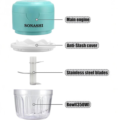 Sonashi Rechargeable Mini Chopper – 350ml Bowl, USB Charging, LED Indicator, Stainless Steel Blades, One-Touch Control – Compact & Portable Food Processor for Vegetables, Fruits, Nuts, and More -  SMC-15 - Damoo