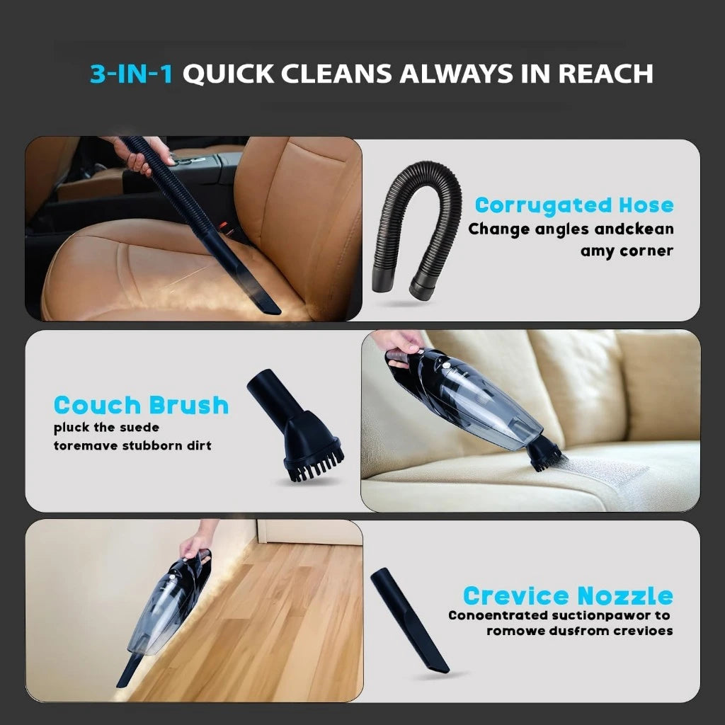Sonashi Rechargeable Vacuum Cleaner – 80W Wet & Dry Cordless Hoover for Home & Car – Portable Handheld Design with HEPA Filter, USB-C Charging & Accessory Kit – 22 Min Runtime - SRVC-9037 - Damoo