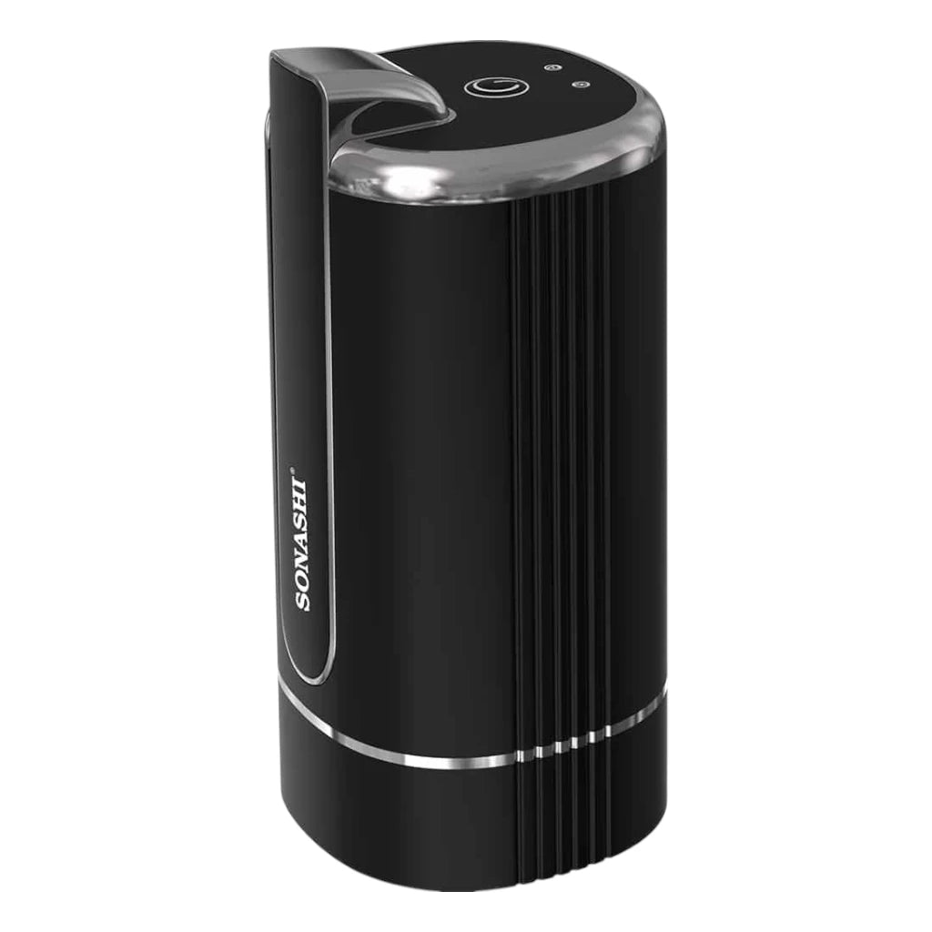 Sonashi Rechargeable Water Dispenser Pump SWP-65 – Foldable One-Touch Design, Food-Grade Silicone Hose, Type-C Charging, LED Indicator | Fits 1-5 Gallon Bottles | Black & Silver - Damoo