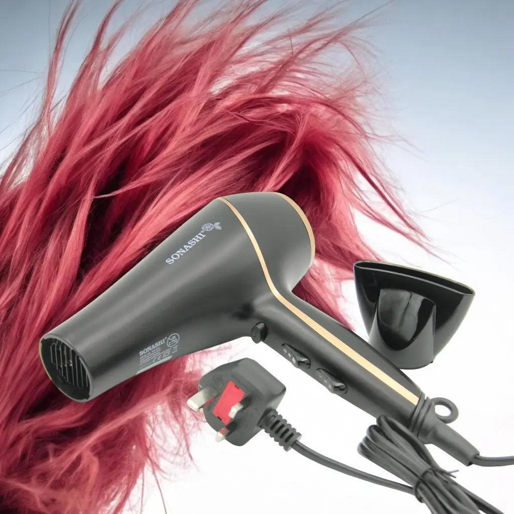 Sonashi SHD-5004 Hair Dryer 2000W with Cool & Hot Air, 3 Heat & 2 Speed Settings, Cool Shot, DC Motor, Overheat Protection, Removable Nozzle – Black - Damoo