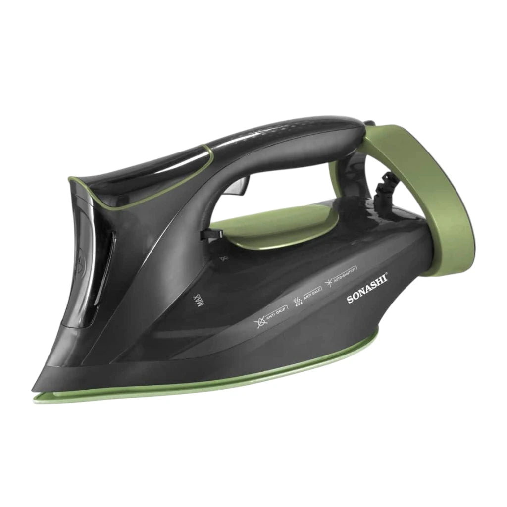 Sonashi Steam Iron with Ceramic Coated Soleplate, 3000W , LED Touch Display, Steam/Burst/Spray/Dry Iron Modes, Self-Clean, Anti-Drip, Anti-Calc & Auto Shut-Off – SI-5088C – Green/Black - Damoo