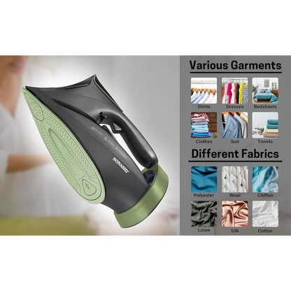 Sonashi Steam Iron with Ceramic Coated Soleplate, 3000W , LED Touch Display, Steam/Burst/Spray/Dry Iron Modes, Self-Clean, Anti-Drip, Anti-Calc & Auto Shut-Off – SI-5088C – Green/Black - Damoo