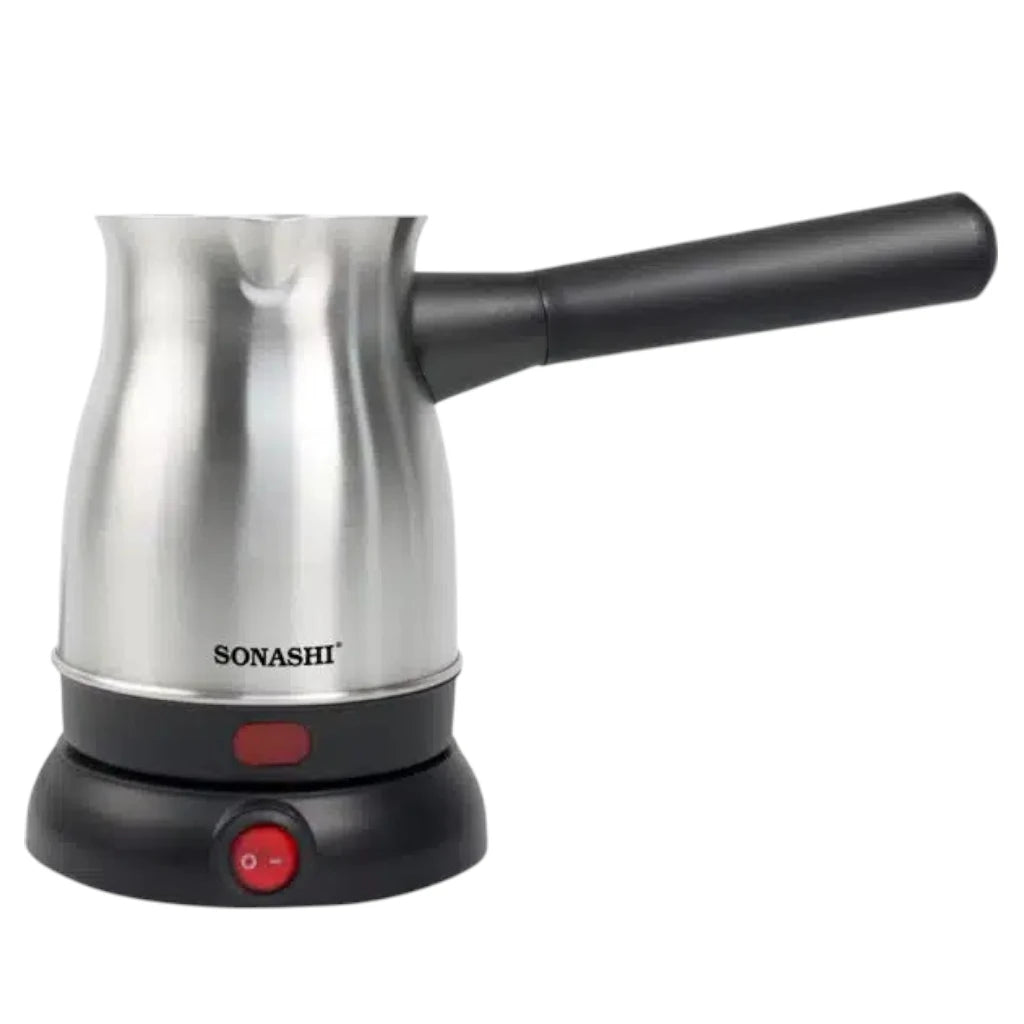 Sonashi Turkish Coffee Maker – 800ml Stainless Steel Pot, 360° Cordless Base, Detachable Handle, Auto Shut-Off, Boil-Dry Protection - STCM-4972 - Damoo