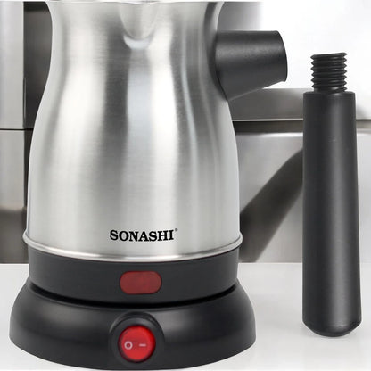 Sonashi Turkish Coffee Maker – 800ml Stainless Steel Pot, 360° Cordless Base, Detachable Handle, Auto Shut-Off, Boil-Dry Protection - STCM-4972 - Damoo