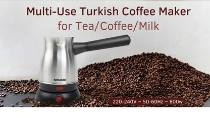 Sonashi Turkish Coffee Maker – 800ml Stainless Steel Pot, 360° Cordless Base, Detachable Handle, Auto Shut-Off, Boil-Dry Protection - STCM-4972 - Damoo