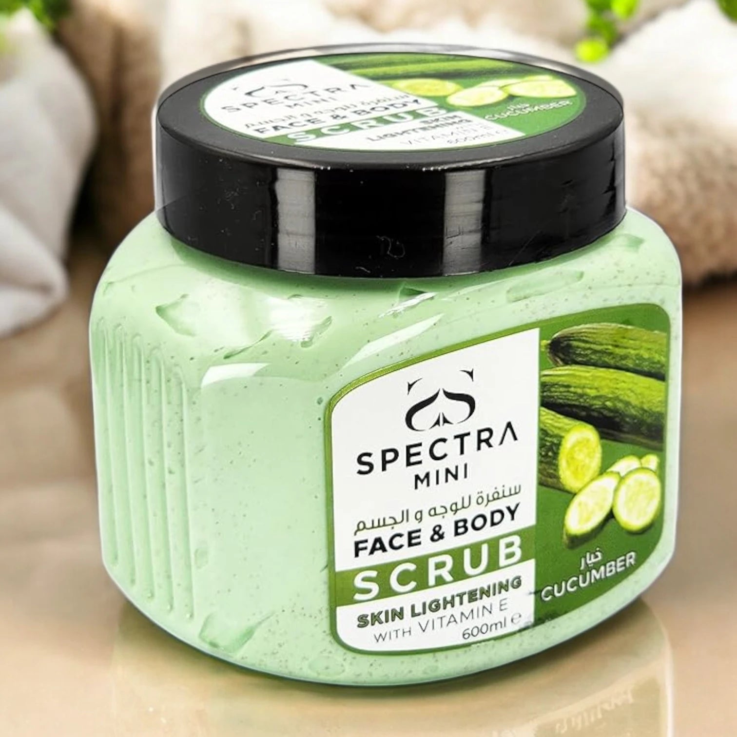 Spectra Mini Face & Body Cucumber Scrub – 600ml | Exfoliating & Skin Lightening Scrub with Vitamin E & Cucumber | Removes Blackheads & Dead Cells | Hydrating Natural Formula - Damoo