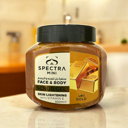 Spectra Mini Face & Body Gold Scrub Gel – 600ml | Skin Lightening & Exfoliating Scrub with Vitamin E | Removes Blackheads & Dead Cells | Hydrating & Natural Formula 600 ML - Damoo