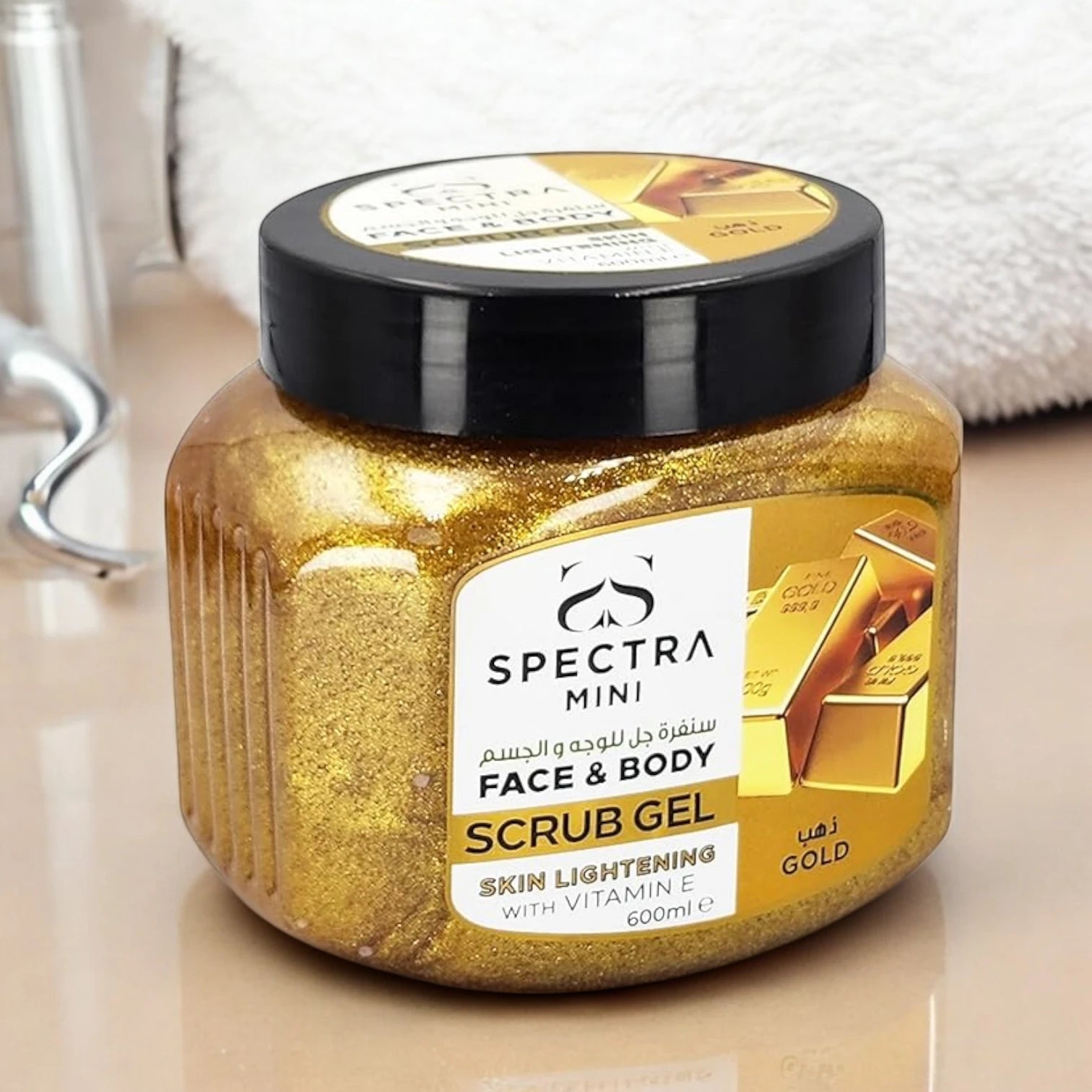 Spectra Mini Face & Body Gold Scrub Gel – 600ml | Skin Lightening & Exfoliating Scrub with Vitamin E | Removes Blackheads & Dead Cells | Hydrating & Natural Formula 600 ML - Damoo