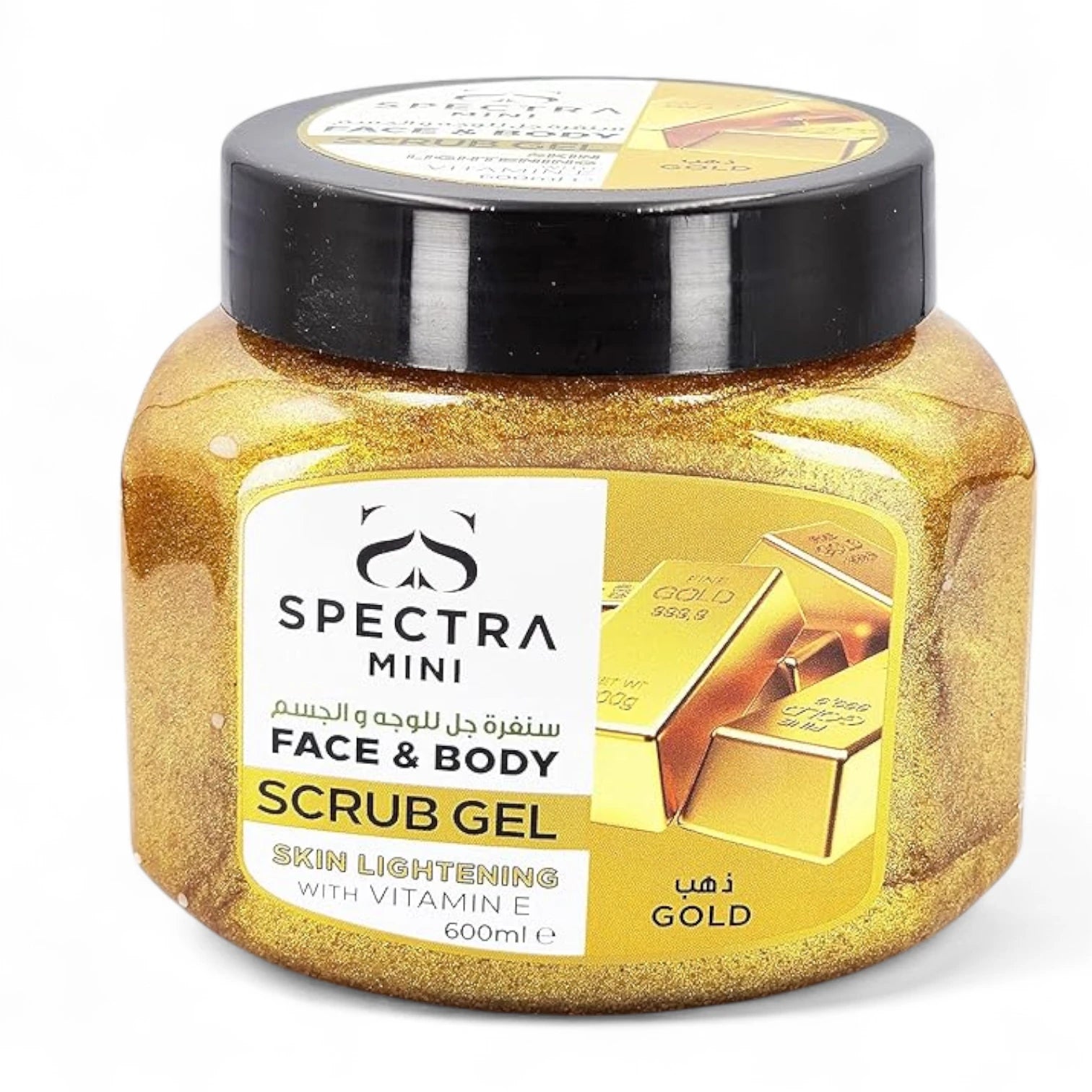 Spectra Mini Face & Body Gold Scrub Gel – 600ml | Skin Lightening & Exfoliating Scrub with Vitamin E | Removes Blackheads & Dead Cells | Hydrating & Natural Formula 600 ML - Damoo
