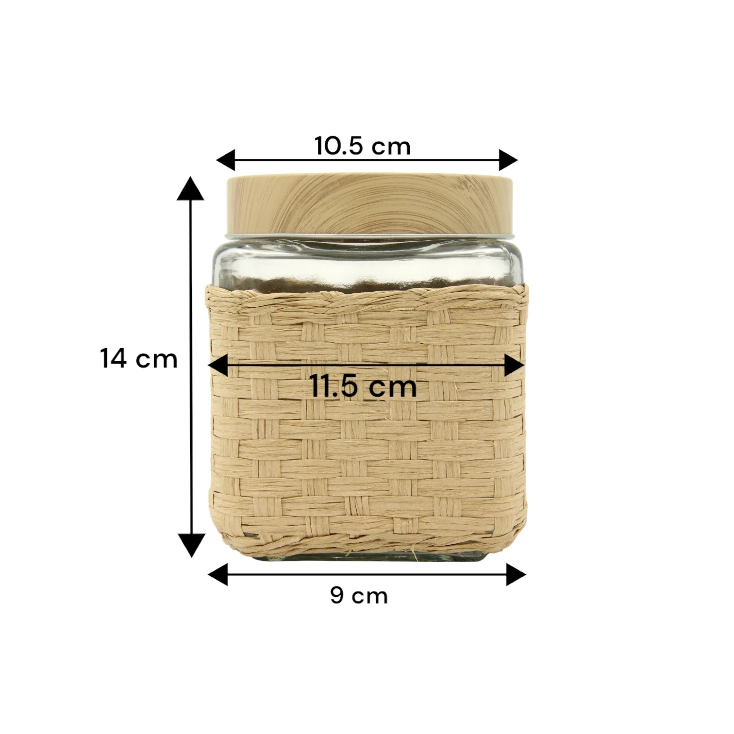 Square Glass Storage Jar with Bamboo Lid & Woven Wicker Cover – Eco-Friendly Kitchen Organizer for Dry Foods, Spices & More (Airtight Seal) - Damoo