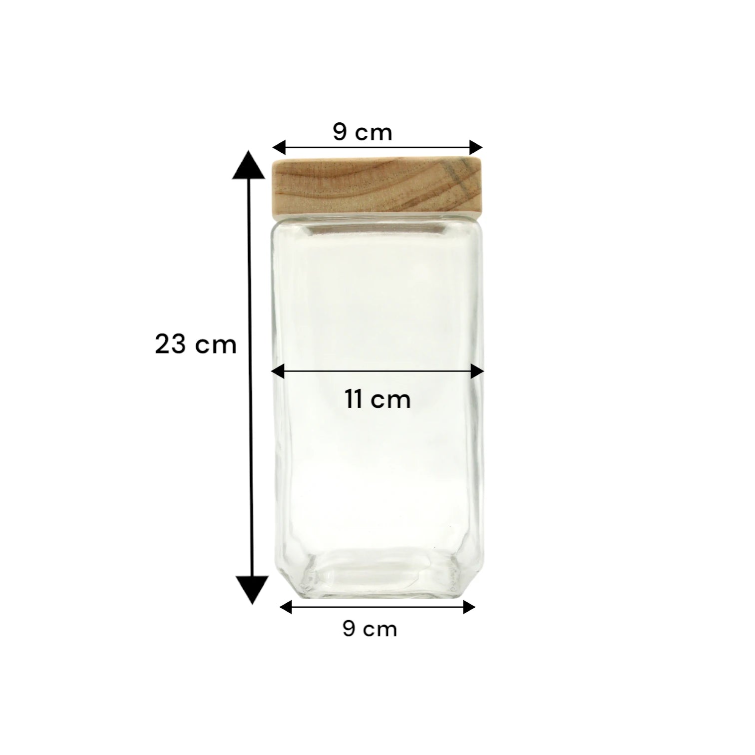 Square Glass Storage Jar with Natural Wooden Lid – Airtight Kitchen Container for Pantry, Herbs, Spices & More - Damoo