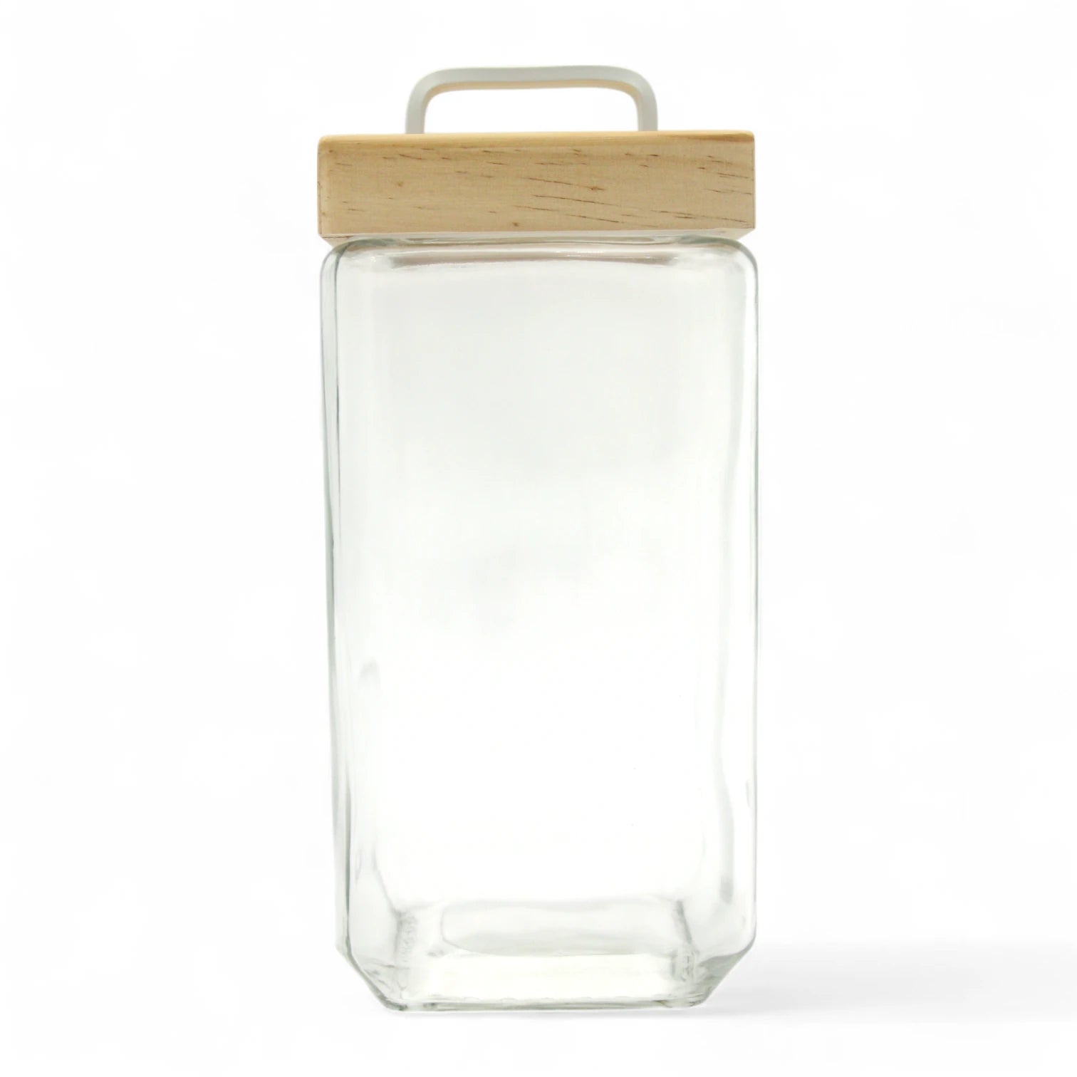Square Glass Storage Jar with Wooden Lid & Metal Handle – Airtight Kitchen Container for Pantry, Spices, Snacks, and More - Damoo