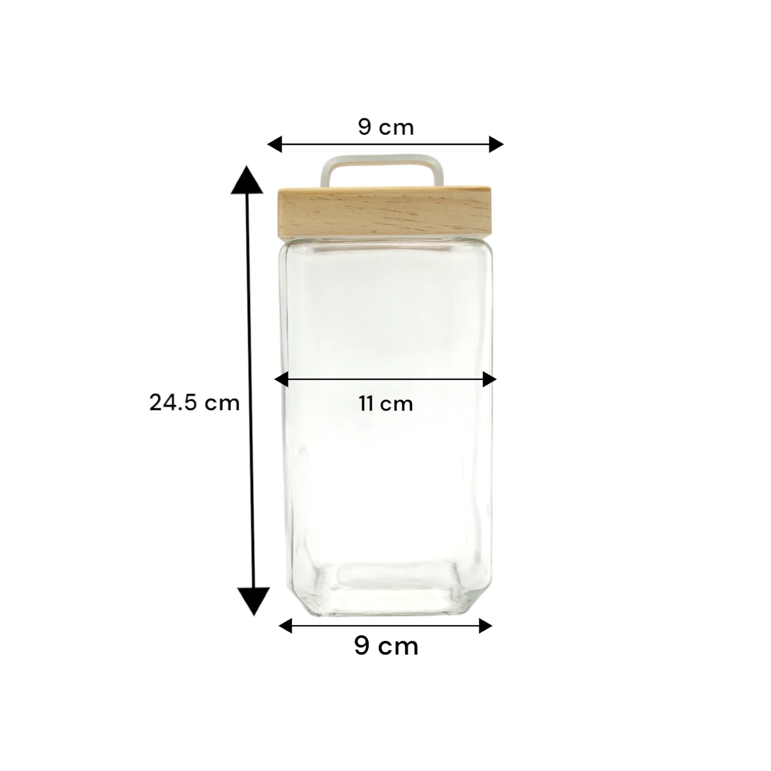 Square Glass Storage Jar with Wooden Lid & Metal Handle – Airtight Kitchen Container for Pantry, Spices, Snacks, and More - Damoo