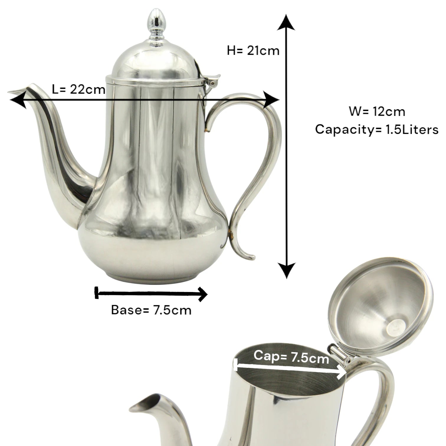 Stainless Steel Pot with Lid 1.5 L – Elegant Mirror Finish Kettle for Serving Tea or Coffee, Drip-Free Spout & Heat-Resistant Handle – Classic Steel Teapot for Home, Hotels, and Restaurants - Damoo