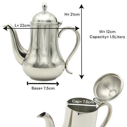 Stainless Steel Pot with Lid 1.5 L – Elegant Mirror Finish Kettle for Serving Tea or Coffee, Drip-Free Spout & Heat-Resistant Handle – Classic Steel Teapot for Home, Hotels, and Restaurants - Damoo