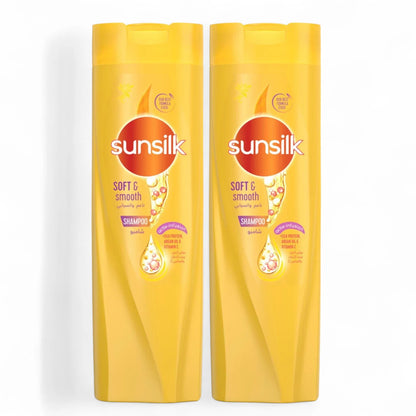 Sunsilk Soft & Smooth Shampoo 2 x 350ml | For Dry & Frizzy Hair, With Argan Oil, Babassu Oil & Vitamin C - Damoo