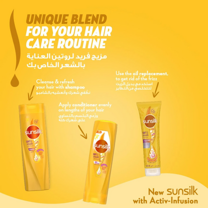 Sunsilk Soft & Smooth Shampoo 2 x 350ml | For Dry & Frizzy Hair, With Argan Oil, Babassu Oil & Vitamin C - Damoo