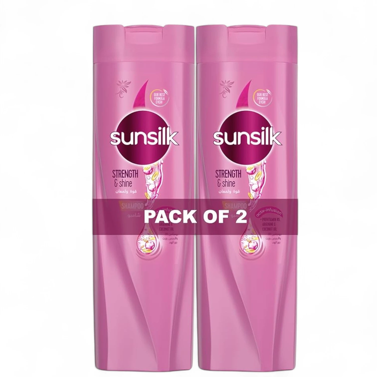 Sunsilk Strength & Shine Shampoo 2 x 350ml | For Weak & Dull Hair, With Provitamin B5, Arginine & Coconut Oil - Damoo