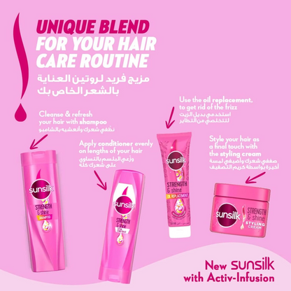 Sunsilk Strength & Shine Shampoo 2 x 350ml | For Weak & Dull Hair, With Provitamin B5, Arginine & Coconut Oil - Damoo