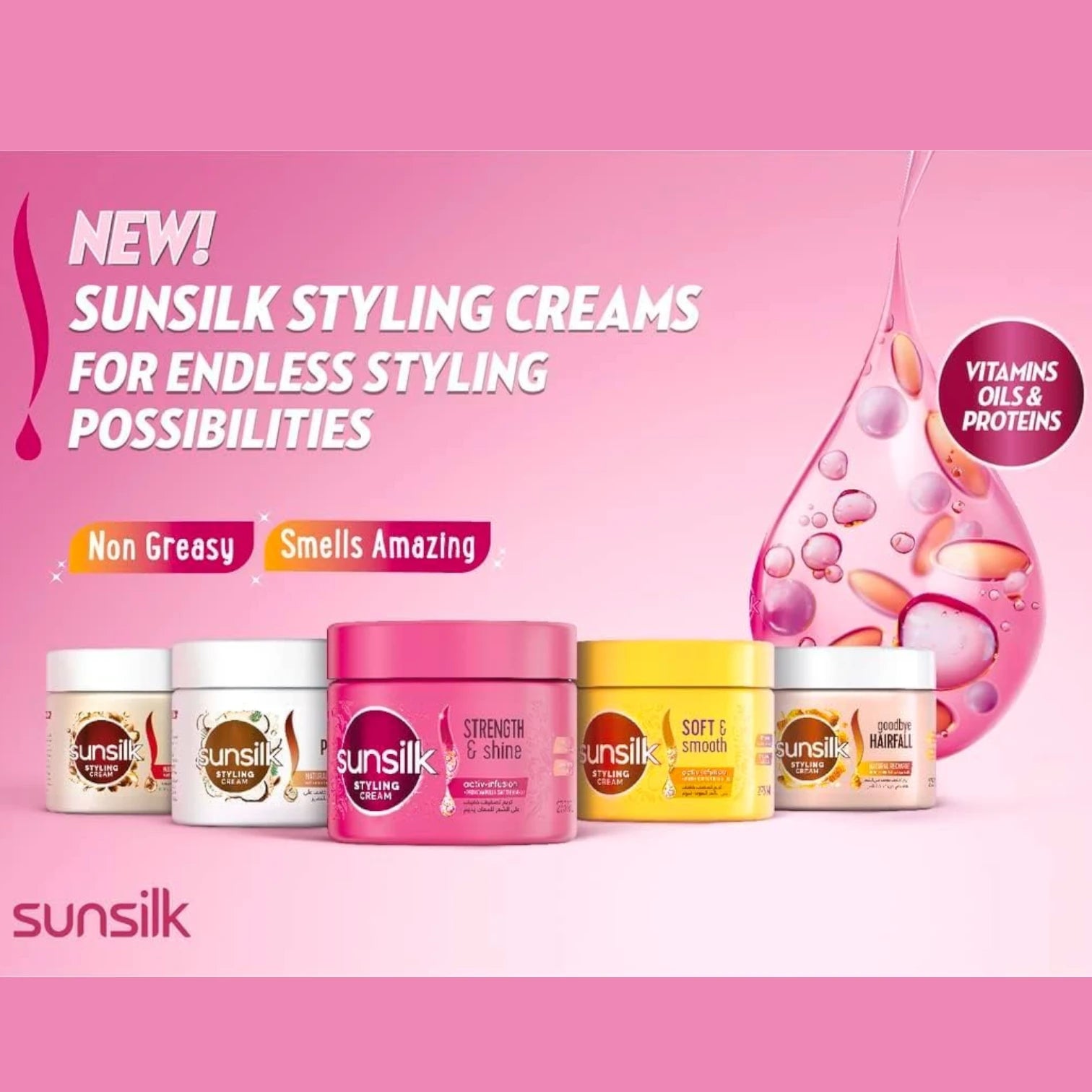 Sunsilk Styling Cream for Soft & Smooth Hair 275ml – With Natural Protein Builders & Nourishing Oils – Non-Greasy Finish - Damoo