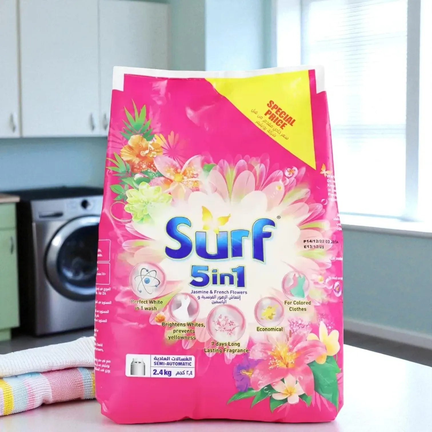 Surf 5in1 Detergent Powder – Jasmine & French Flowers, 2.4Kg – For Semi-Automatic Machines, Long-Lasting Floral Freshness - Damoo