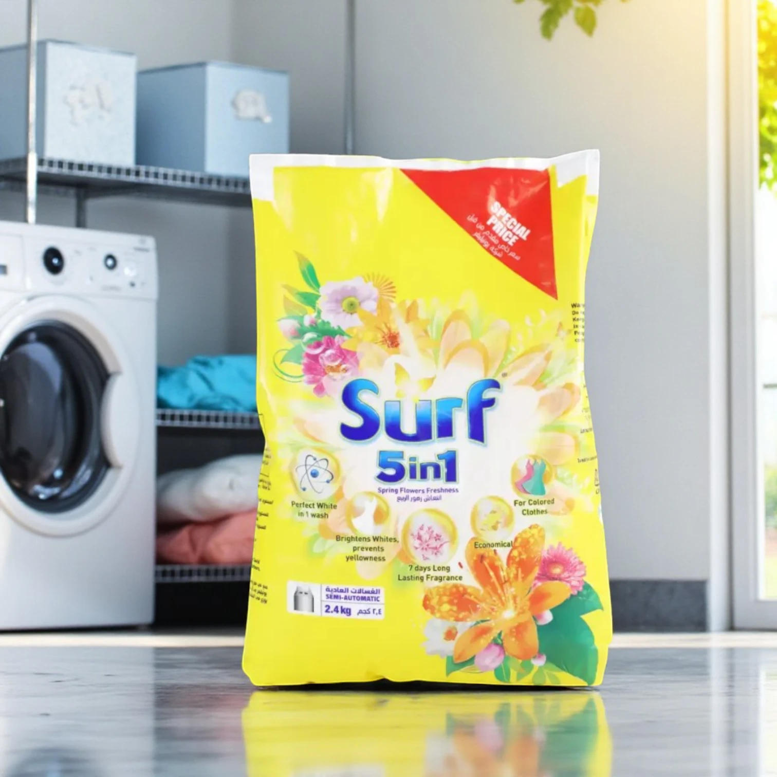 Surf 5in1 Spring Flowers Freshness Laundry Detergent Powder 2.4Kg – Bright Whites, Long Lasting Fragrance, Anti-Yellowing for Semi-Automatic Machines - Damoo