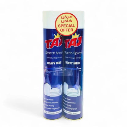 Taj Starch Spray 2 x 500ml | Premium Fabric Starch for Crisp Ironing | Wrinkle-Free Finish | Easy Spray Application | Gentle & Eco-Friendly Formula - Damoo