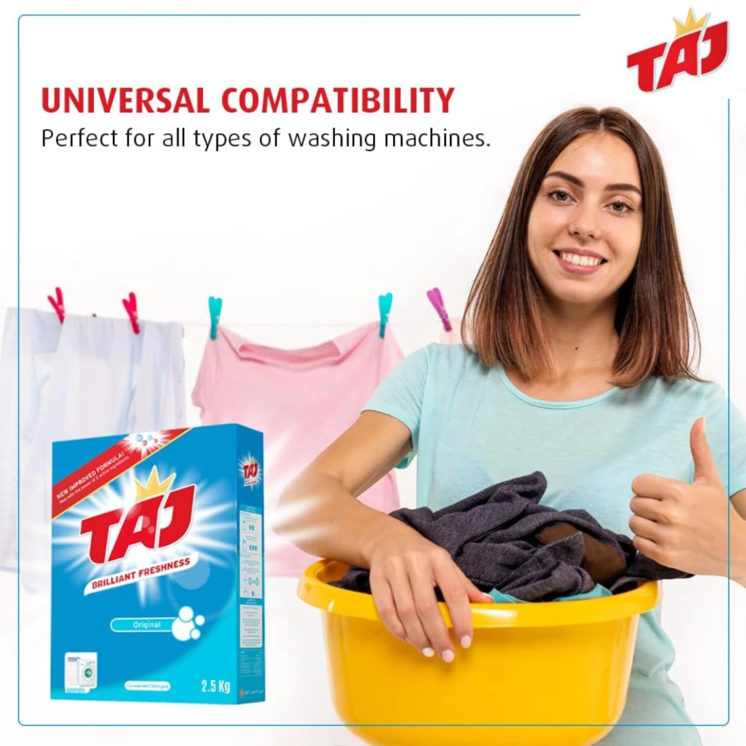 Taj Washing Powder 2.5 kg– Powerful Laundry Detergent for Automatic Washing Machines – Deep Cleaning with Long-Lasting Fresh Scent – Gentle on Fabrics – Multipurpose Laundry Powder for Hand & Machine Wash - Damoo