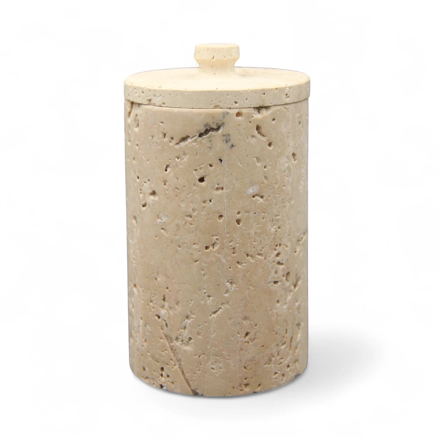 Tall Travertine Storage Canister with Lid – Large-Capacity Natural Stone Dispenser Jar for Bathroom, Kitchen & Vanity Organization - Damoo