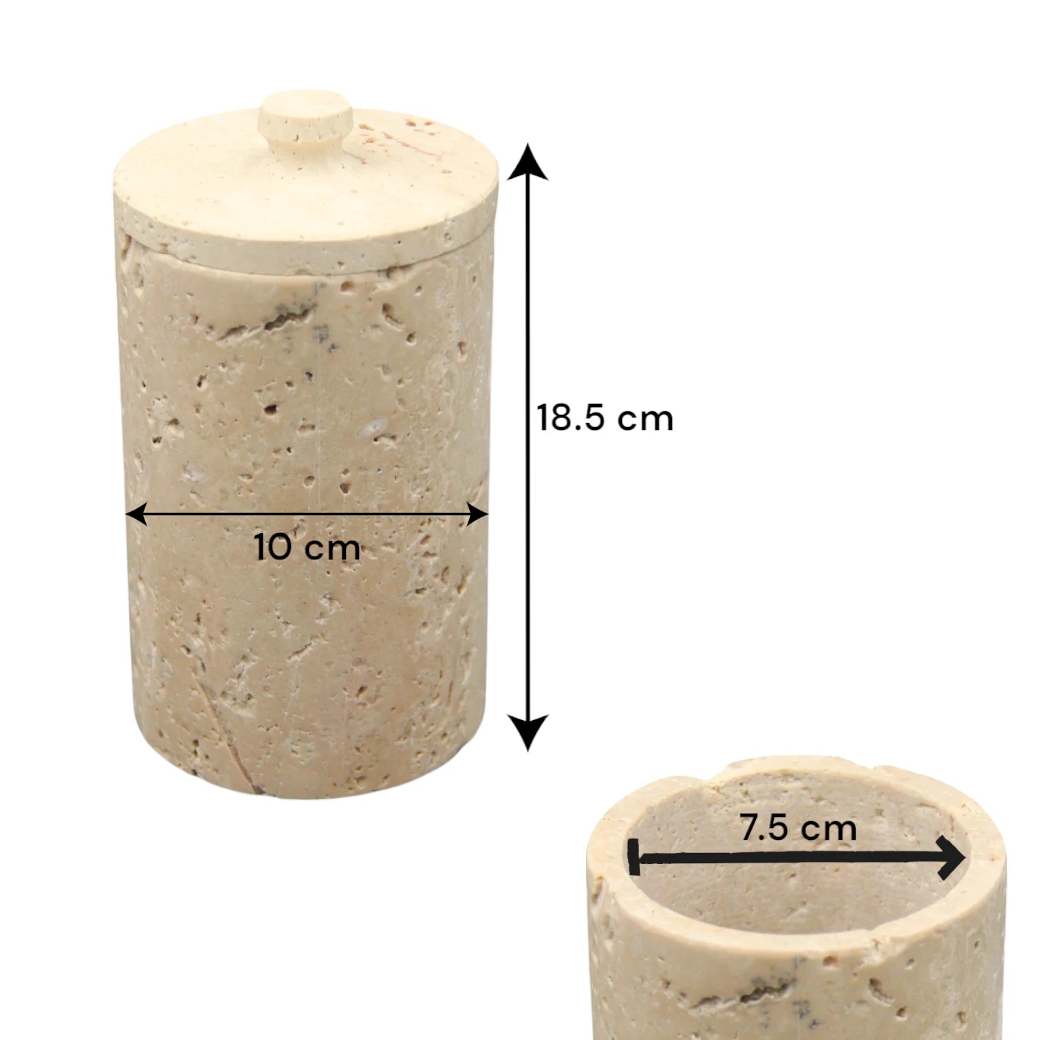 Tall Travertine Storage Canister with Lid – Large-Capacity Natural Stone Dispenser Jar for Bathroom, Kitchen & Vanity Organization - Damoo