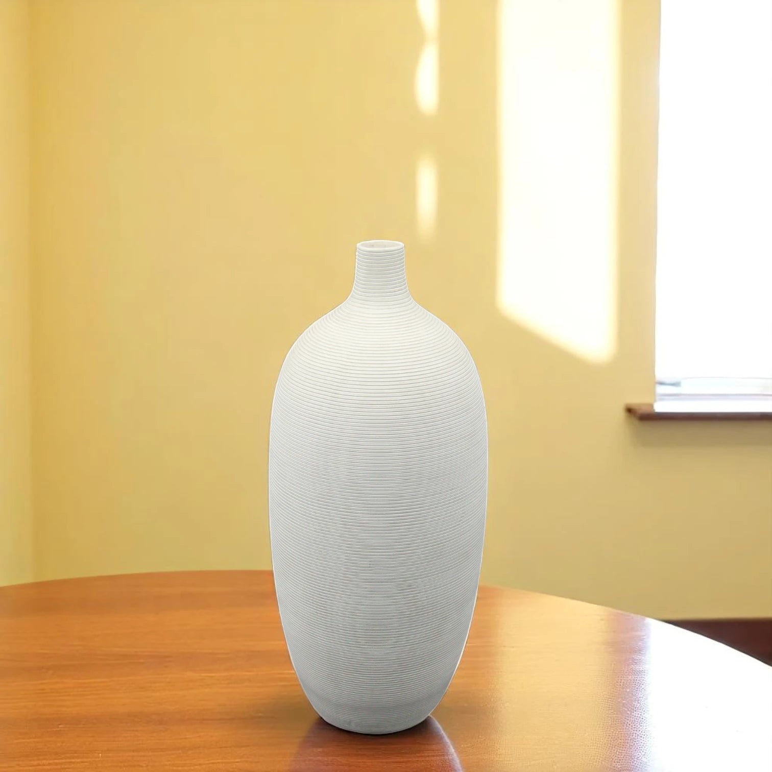 Tall White Ceramic Floor Vase for Modern Home Decoration – Minimalist Textured Large Vase for Artificial or Dried Flowers, Entryway, Corner, or Living Room Statement Decor - Damoo