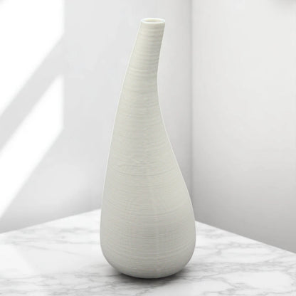 Tall White Curved Ceramic Vase – Modern Minimalist Handmade Vase for Pampas Grass, Branches & Long-Stem Flowers - Damoo