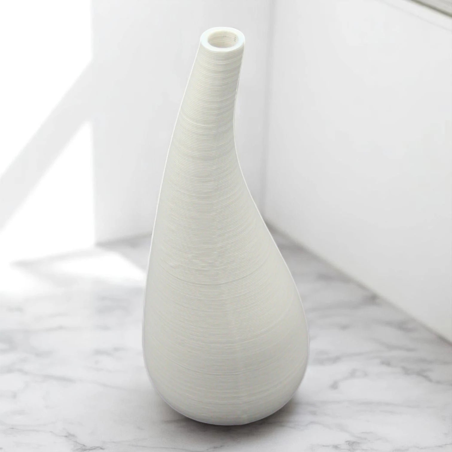 Tall White Curved Ceramic Vase – Modern Minimalist Handmade Vase for Pampas Grass, Branches & Long-Stem Flowers - Damoo