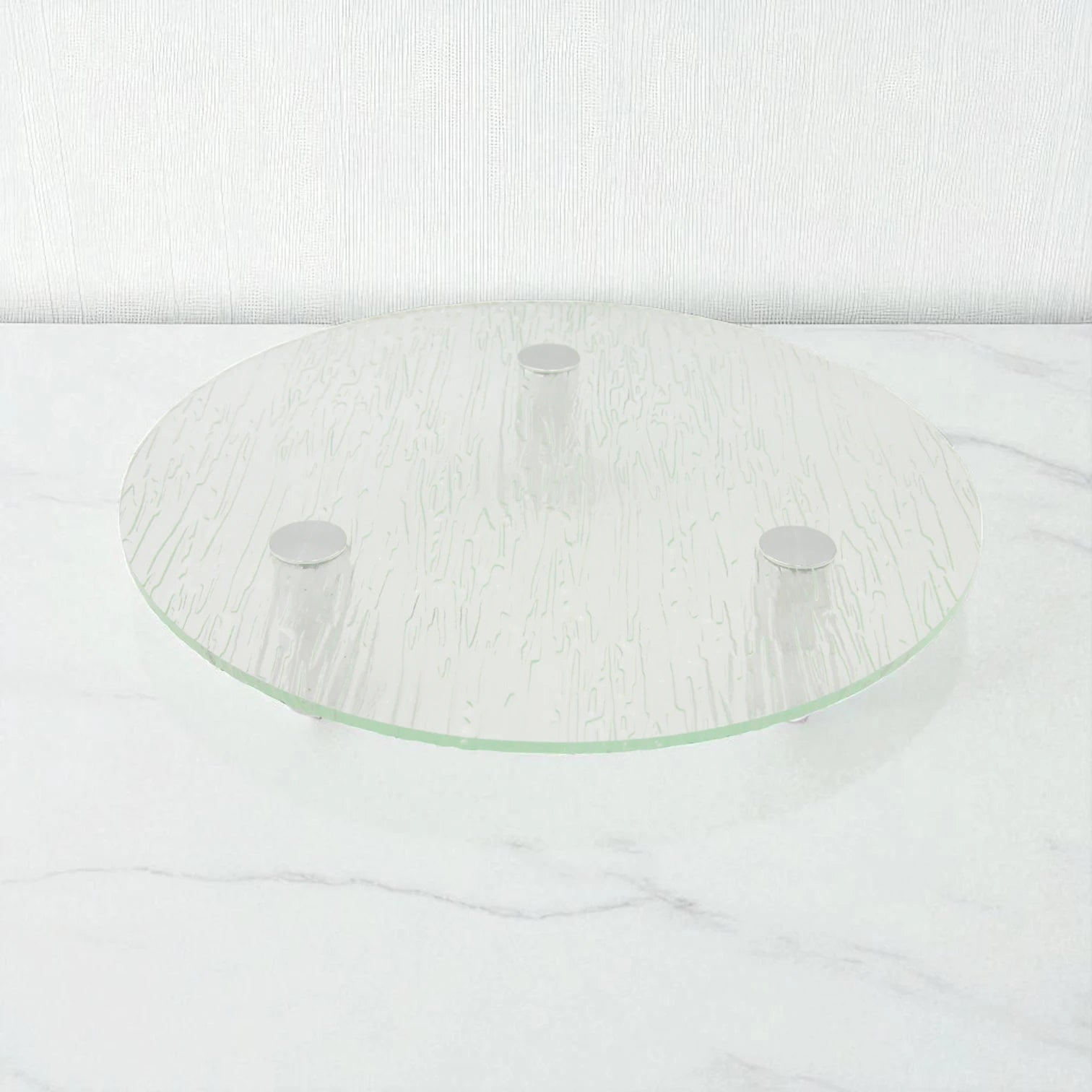 Textured Glass Round Decorative Serving Stand – Multipurpose Display Tray for Home, Kitchen, Vanity & Retail Use - Damoo