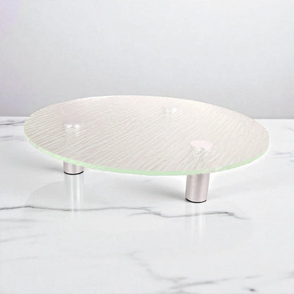 Textured Glass Round Decorative Serving Stand – Multipurpose Display Tray for Home, Kitchen, Vanity & Retail Use - Damoo