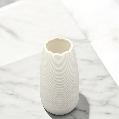 Textured White Ceramic Vase with Wavy Rim – Minimalist Modern Decorative Vase for Flowers, Shelves, and Tabletop Styling - Damoo
