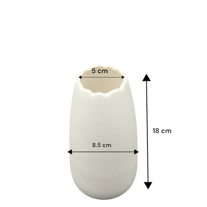 Textured White Ceramic Vase with Wavy Rim – Minimalist Modern Decorative Vase for Flowers, Shelves, and Tabletop Styling - Damoo