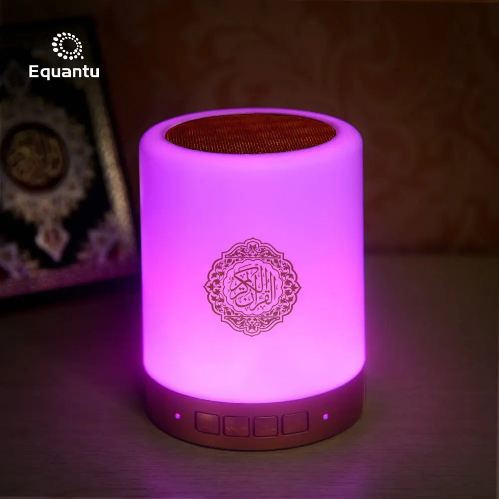 Touch Lamp Quran Speaker with Bluetooth, 8GB Memory, 18 Translations, Remote Control, MP3, FM Radio, Tafseer & HD Sound – Rechargeable LED Islamic Speaker for Kids & Adults - Damoo
