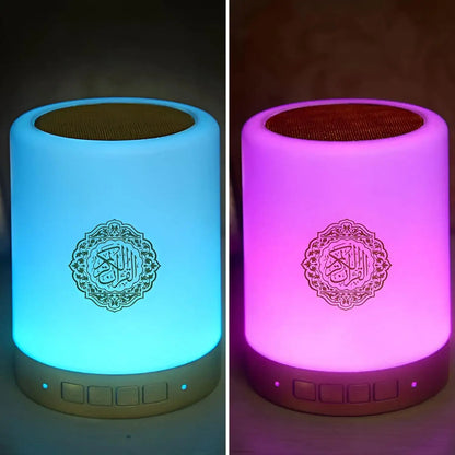 Touch Lamp Quran Speaker with Bluetooth, 8GB Memory, 18 Translations, Remote Control, MP3, FM Radio, Tafseer & HD Sound – Rechargeable LED Islamic Speaker for Kids & Adults - Damoo