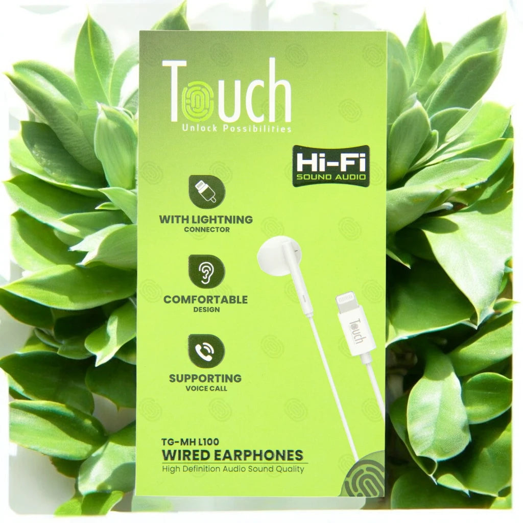 Touch Wired Earphone Hi-Fi Sound Audio with Lightning Connector – Ear Wired Mono Earphone with Mic, Deep Bass, 1.2m Braided Cable, 14mm Speaker Size for iPhone - Damoo