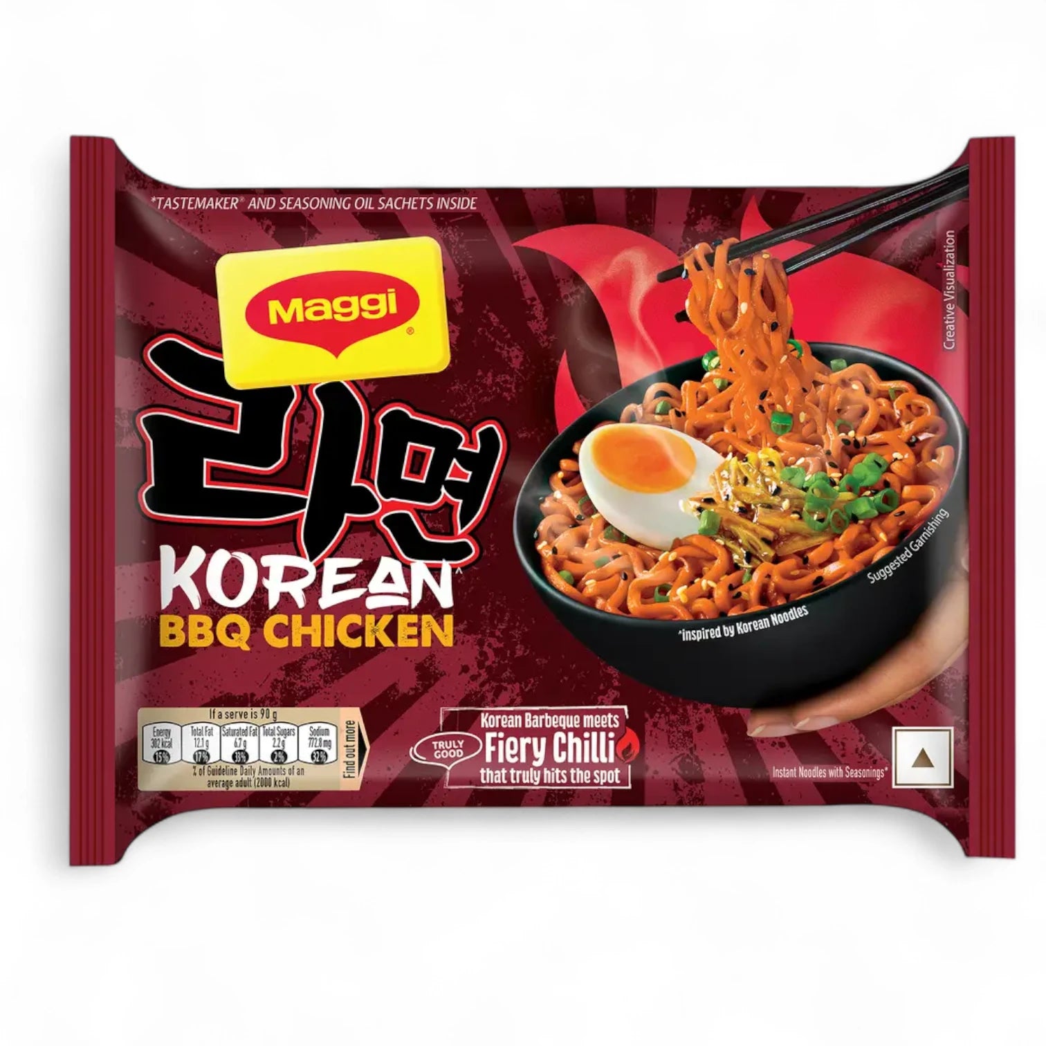 MAGGI Korean BBQ Chicken Instant Noodles | Spicy Korean-Style Ramen with Fiery Chilli & BBQ Flavour | 90g Pouch | Quick & Easy Snack - Damoo