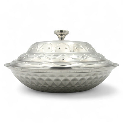 Traditional Stainless Steel Hot Pot with Ornate Dome Lid – Elegant Serving Dish for Warm Meals, Festivals & Family Gatherings - Damoo