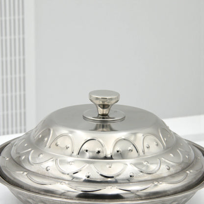 Traditional Stainless Steel Hot Pot with Ornate Dome Lid – Elegant Serving Dish for Warm Meals, Festivals & Family Gatherings - Damoo