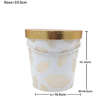 Round Floral Gift Storage Box with Lid and Rope Handle – Decorative Feather Pattern Gift Box for Flowers, Hampers, Chocolates & Special Occasions - Damoo