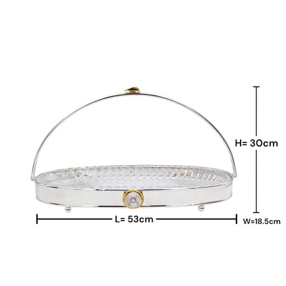MAY FLOWER Premium Oval Serving Tray with Glass Plate Insert and Arch Handle Decorative Food Display Stand (30H x 53L x 18.5W CM) - Damoo