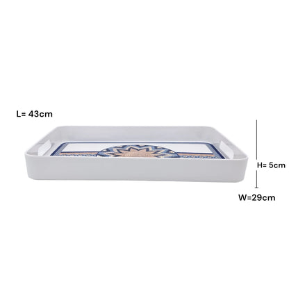 Traditional Arabic Pattern Serving Tray with Built-In Handles – Rectangular Decorative Serving Tray for Tea, Coffee, Snacks & Home Décor (5H x 43L x 29W CM)